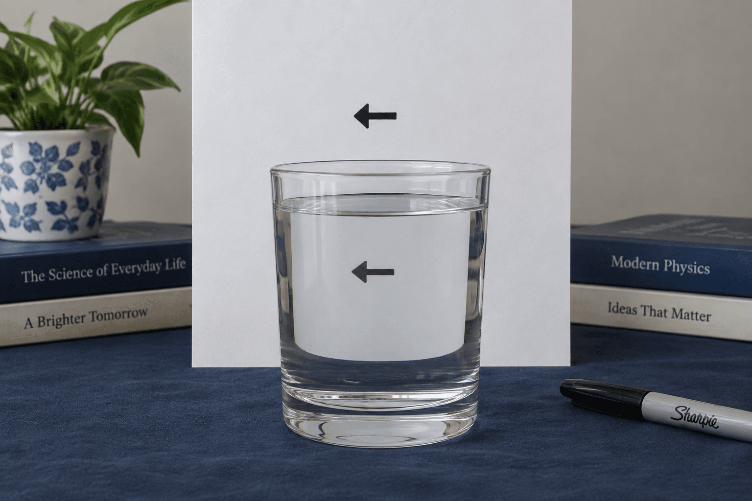 Two Arrows Behind a Glass of Water
