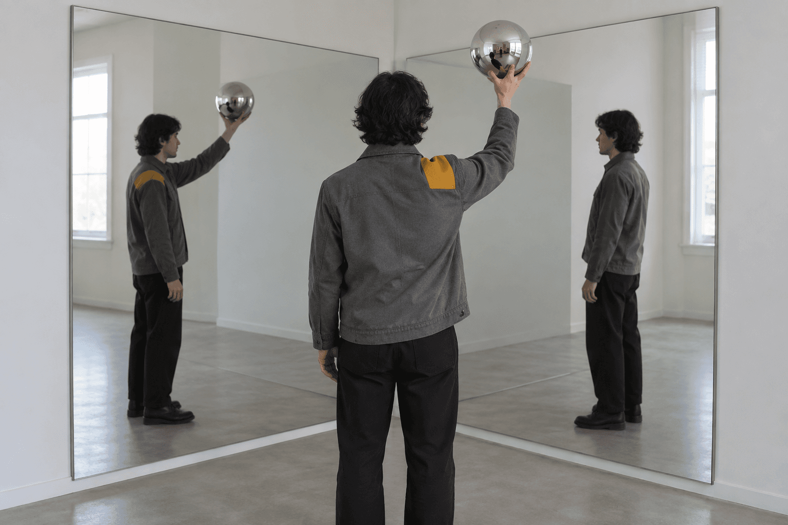 Two-Mirror Corner — Chrome Sphere