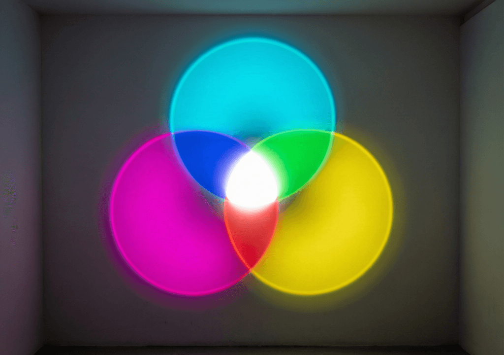 Cyan, Magenta, Yellow: Three Spotlights