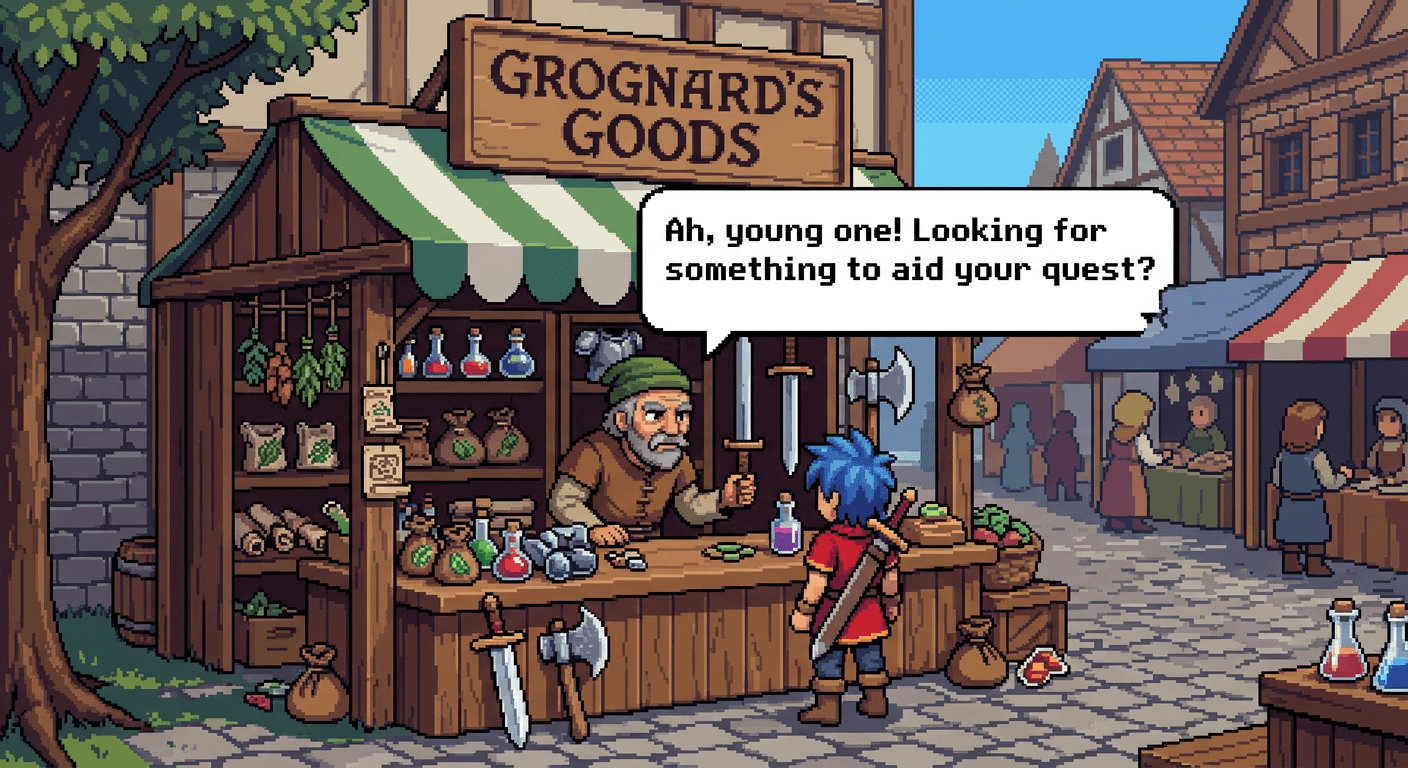 Pixel-Art RPG Shopkeeper, 32-Bit Era
