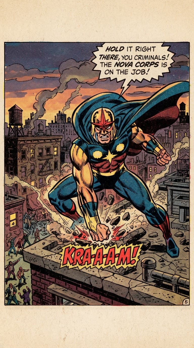Bronze Age Comic Panel — Superhero Landing