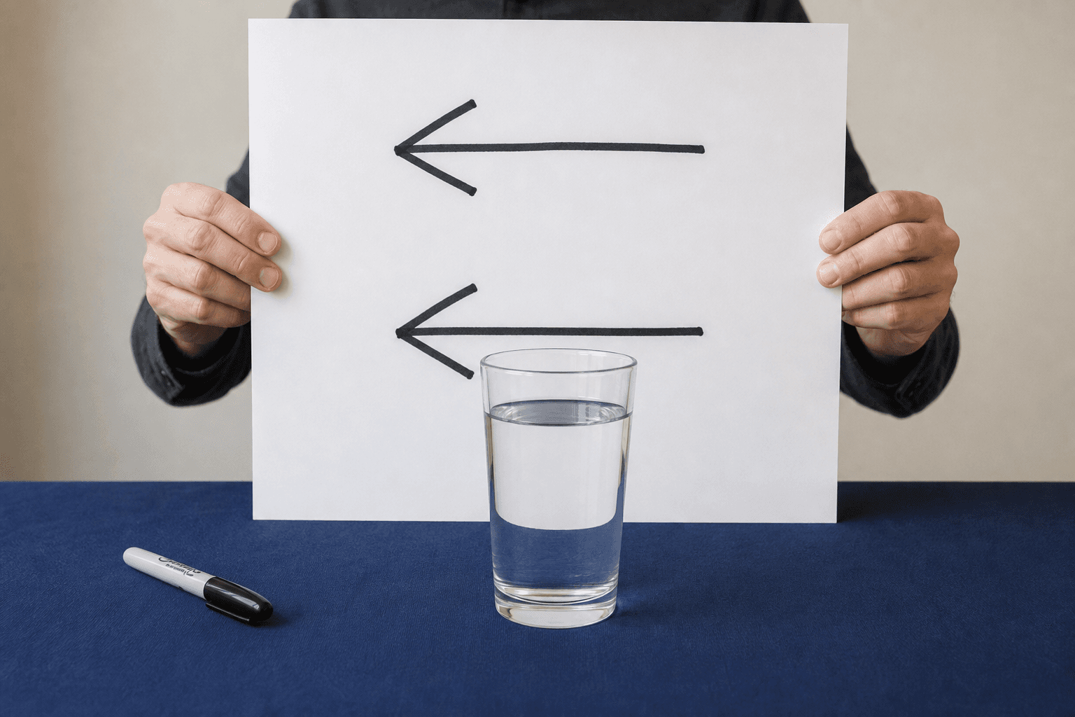 Two Arrows Behind a Glass of Water