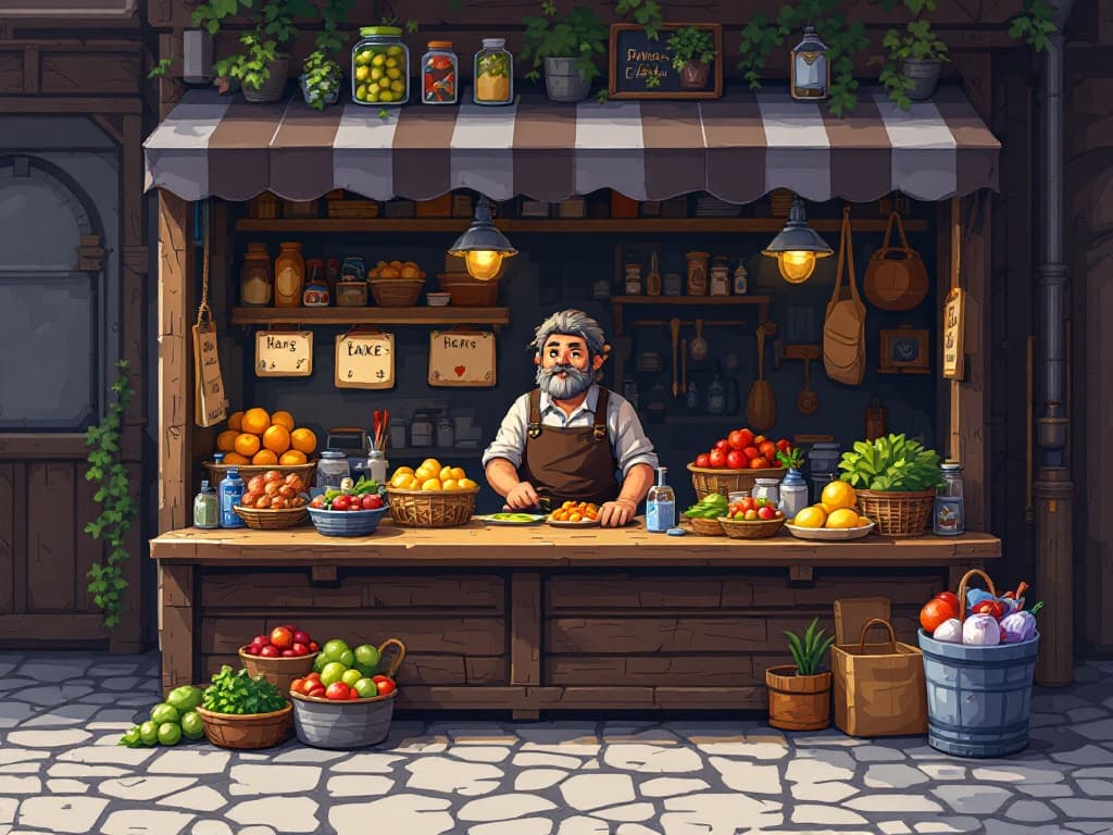 Pixel-Art RPG Shopkeeper, 32-Bit Era