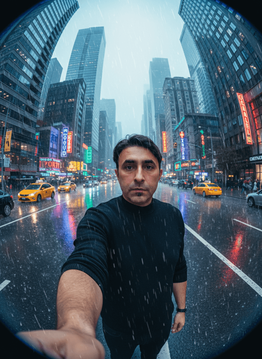 Wide Angle Fisheye City Rain
