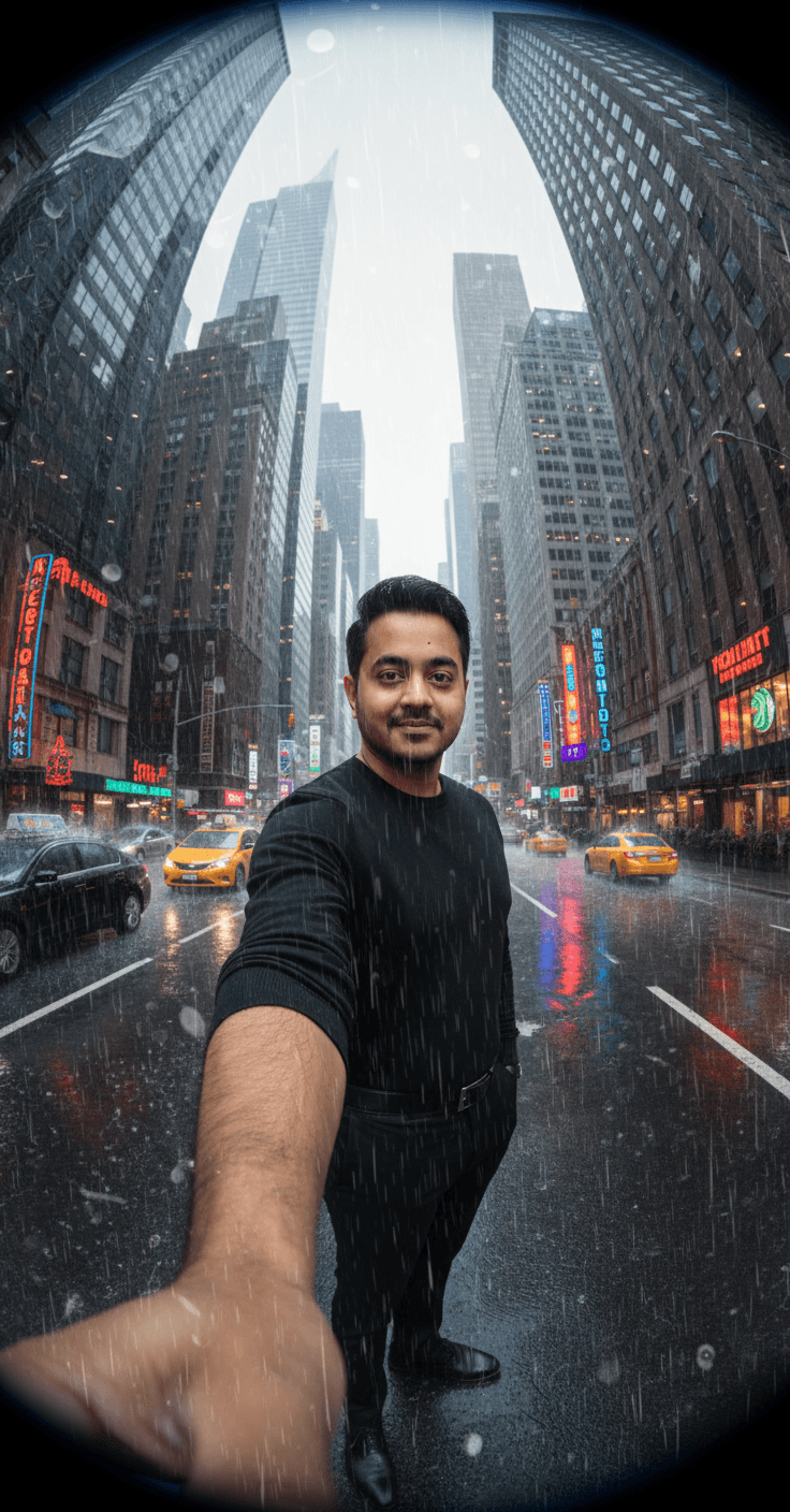 Wide Angle Fisheye City Rain