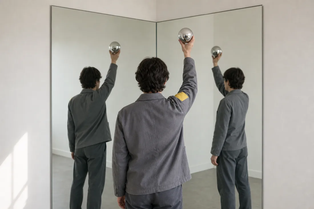 OpenAI gpt-image-2 — Two-Mirror Corner — Chrome Sphere run 1
