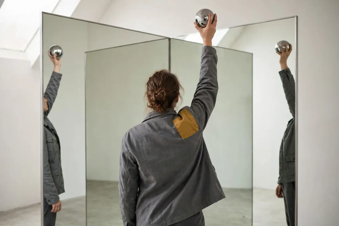 Meta Muse Image — Two-Mirror Corner — Chrome Sphere run 2