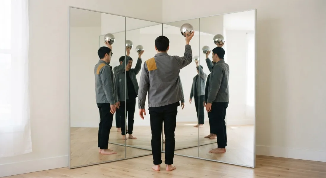 Nano Banana 2 Lite — Two-Mirror Corner — Chrome Sphere run 1