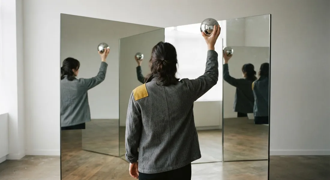 Nano Banana 2 Lite — Two-Mirror Corner — Chrome Sphere run 2