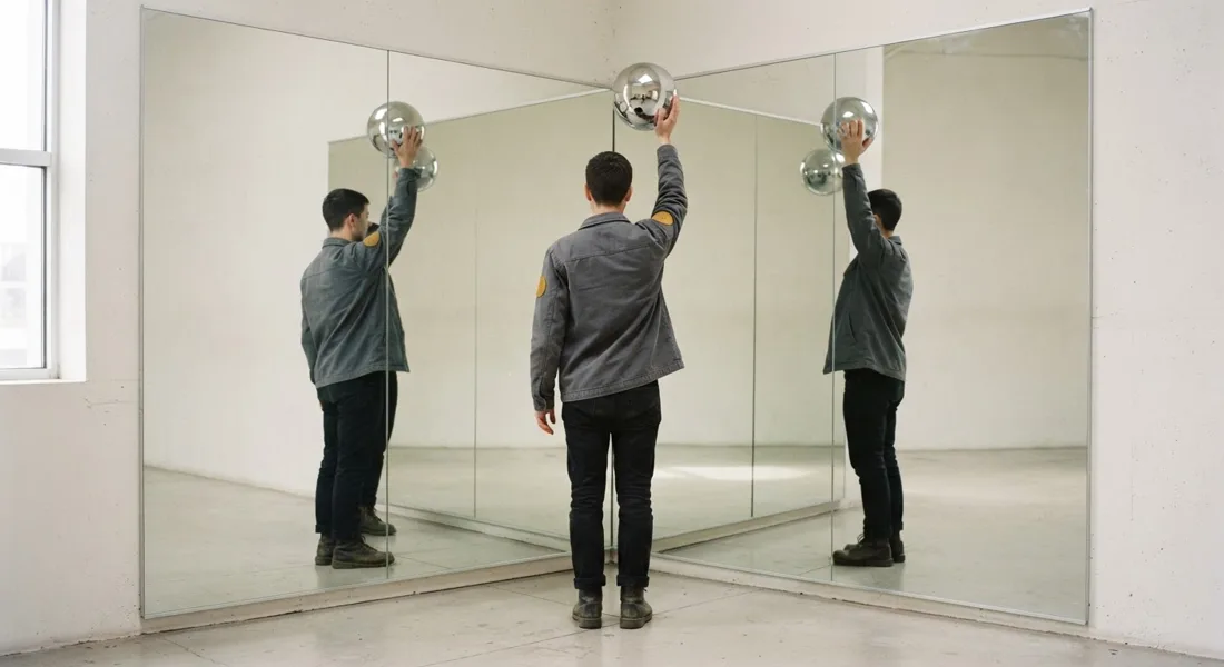 Nano Banana 2 Lite — Two-Mirror Corner — Chrome Sphere run 3