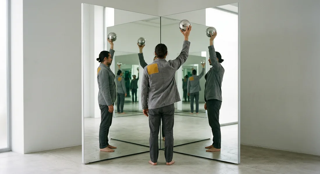 Google Nano Banana 2 — Two-Mirror Corner — Chrome Sphere run 2