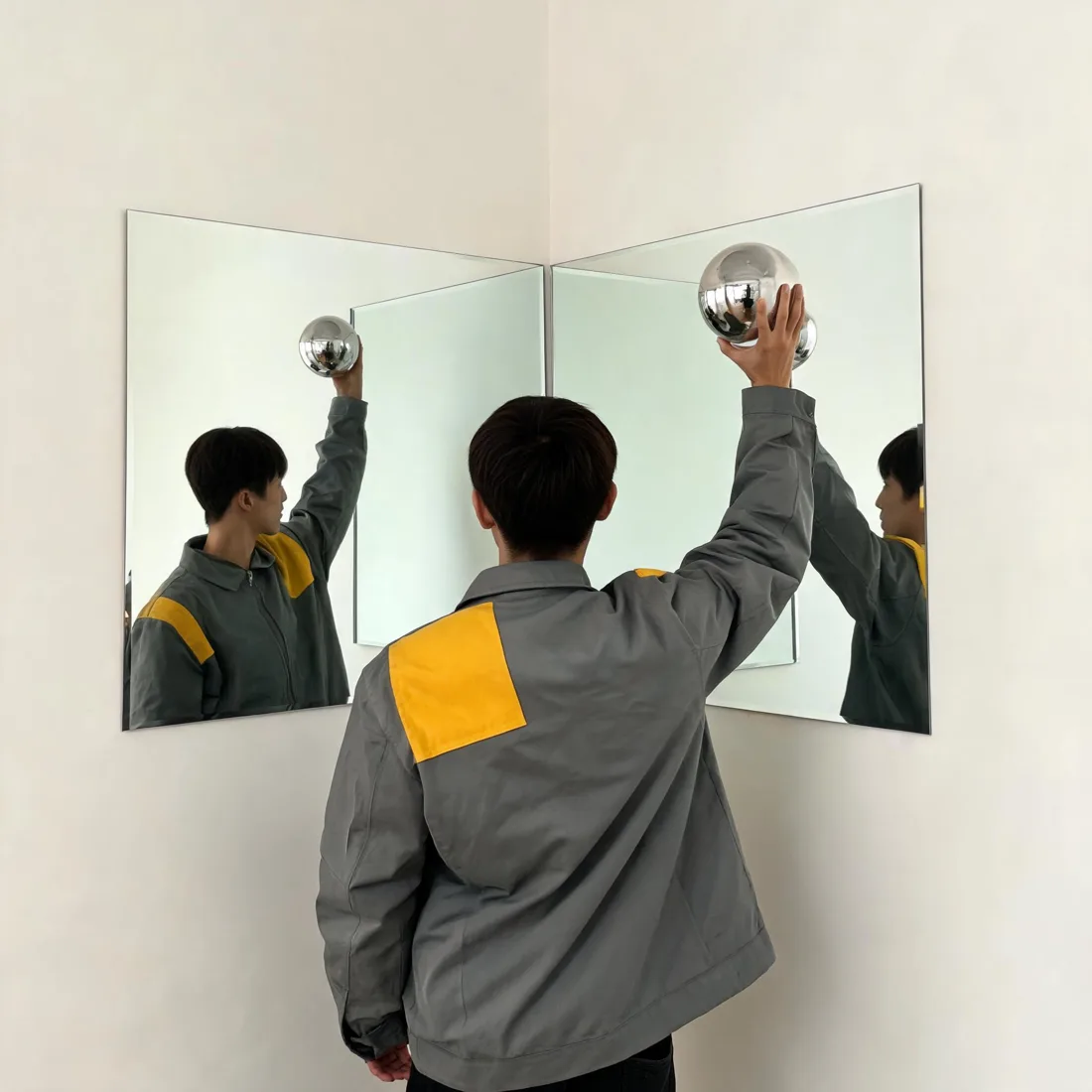 Seedream 5 Lite — Two-Mirror Corner — Chrome Sphere run 3